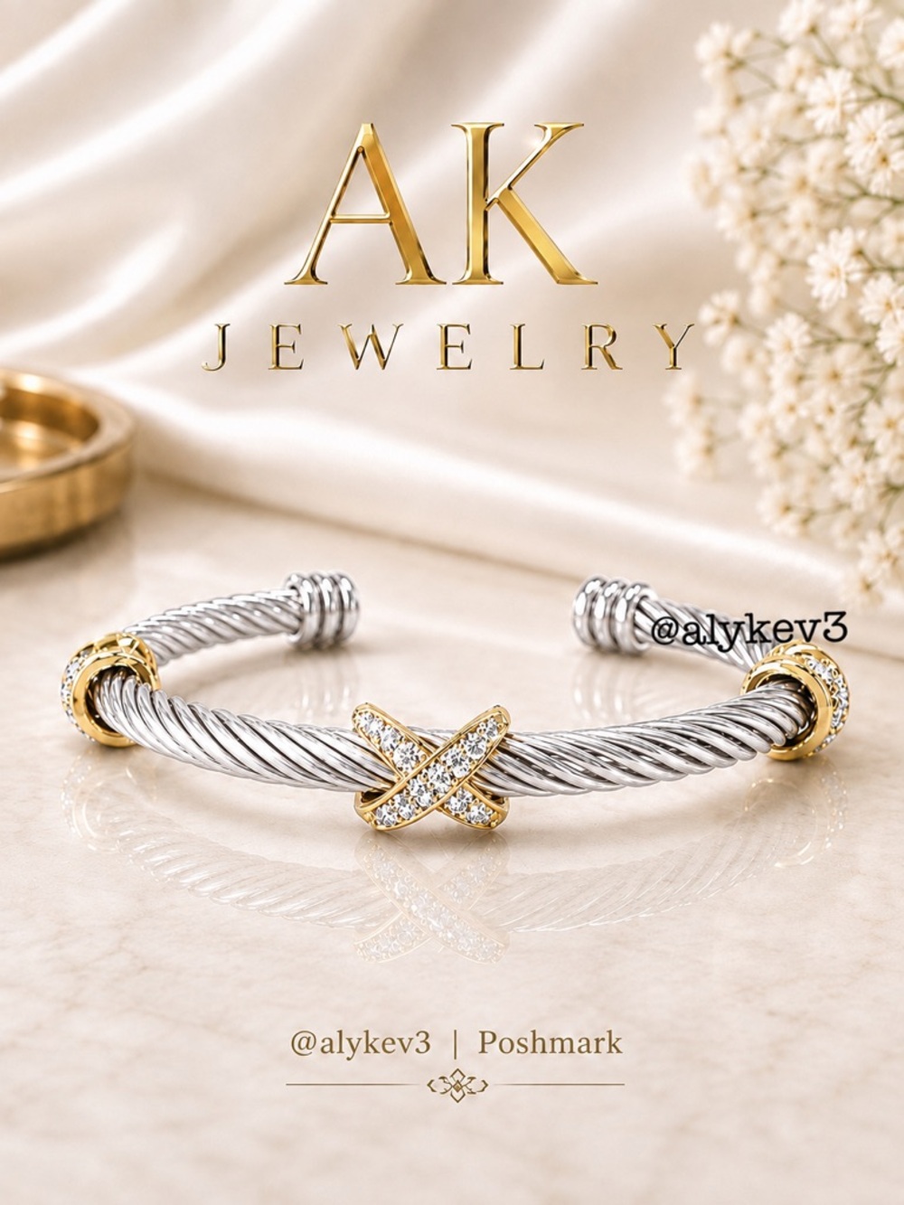 💎LUXURY BRACELET Gold/Silver 3 X Cable Cuff Stainless Steel X Twisted